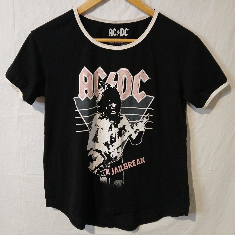AC/DC :74 Jailbreak Junior  Size Large Black‎ With White Trim